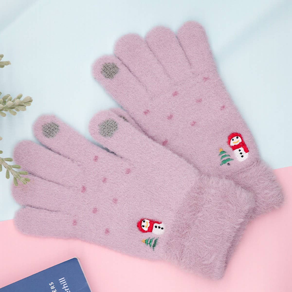 CWAG00553_WOMEN WINTER SNOWMAN KNIT TOUCHSCREEN GLOVES