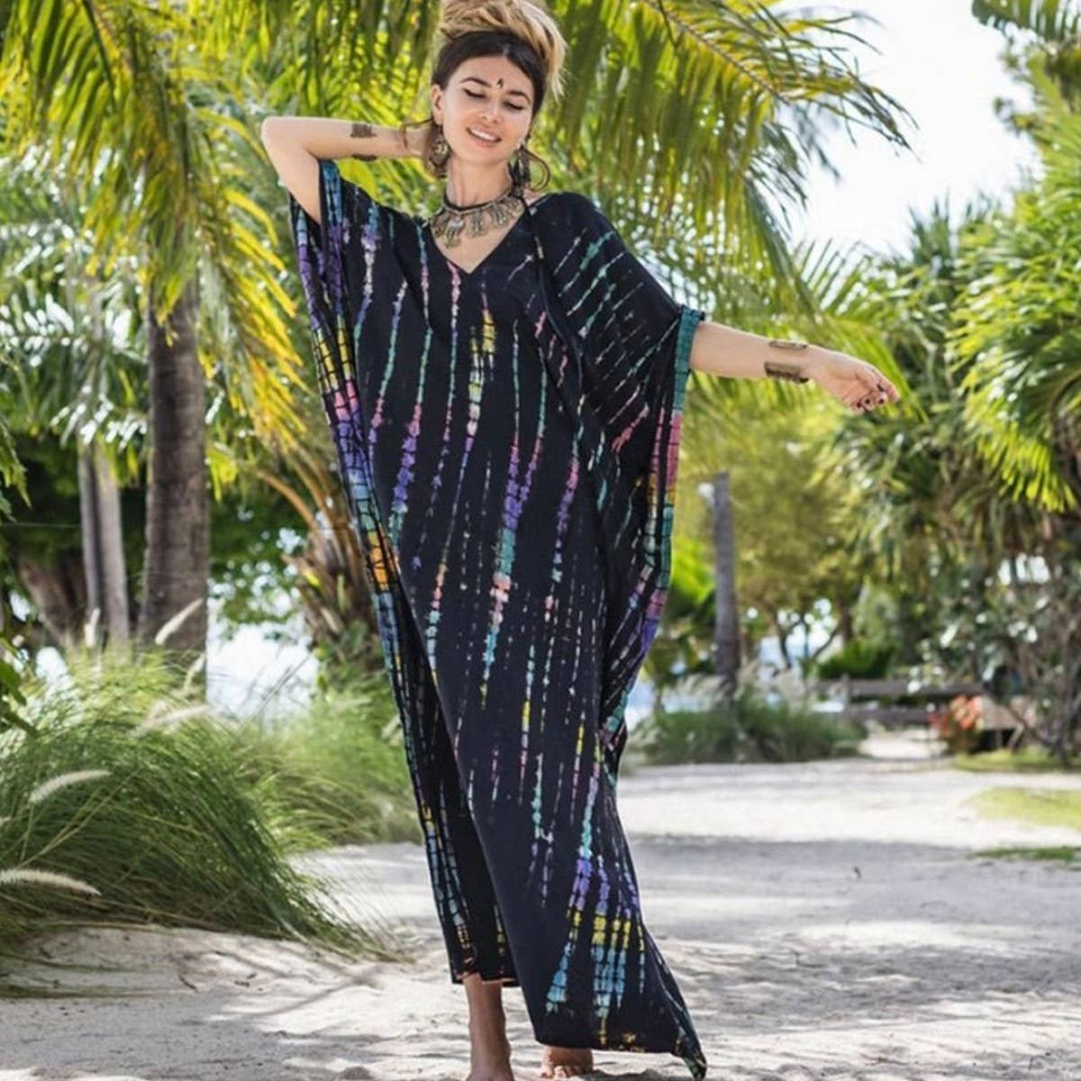 Tie-Dye Caftan Beach Cover-Up Loose Resort Robe