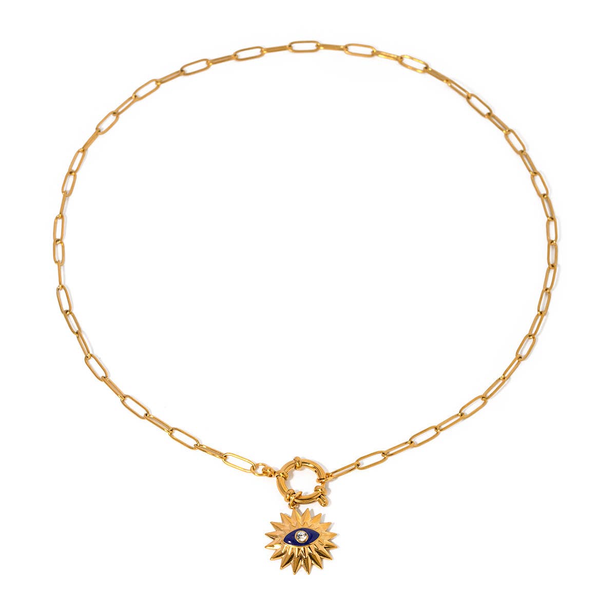 OIL DRIP RHINESTONE SUNFLOWER DEVIL'S EYE NECKLACE_CWAHA0913