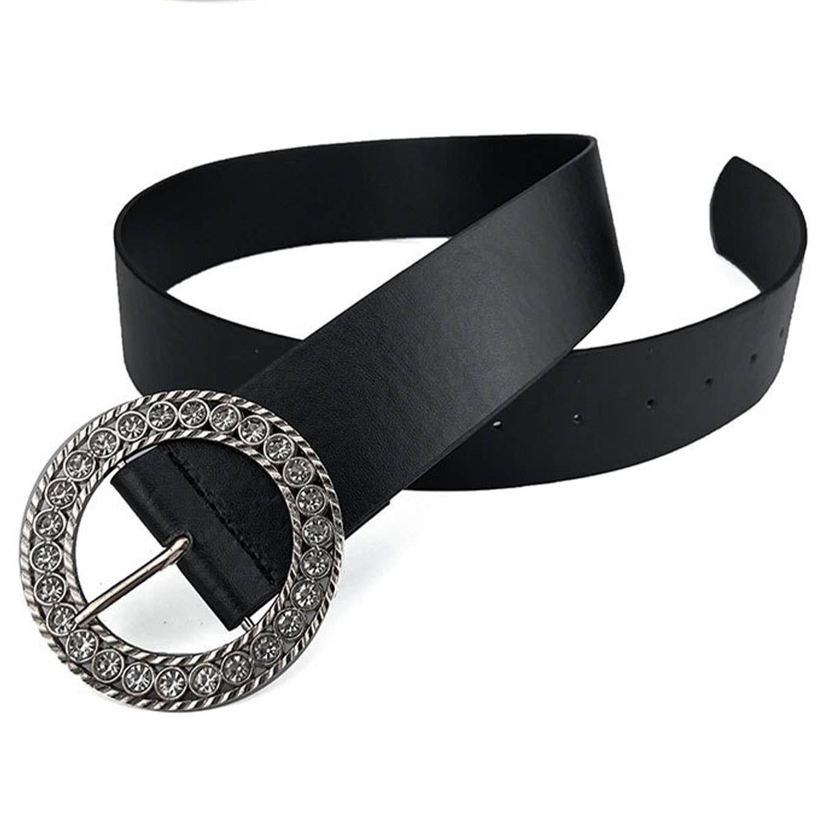 ROUND DIAMOND HOLLOW PIN BUCKLE BELT WITH DIAMOND_CWABE0689