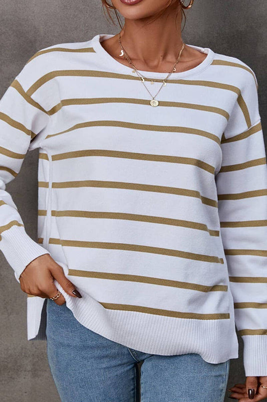 Striped elbow love crew-neck pullover sweater