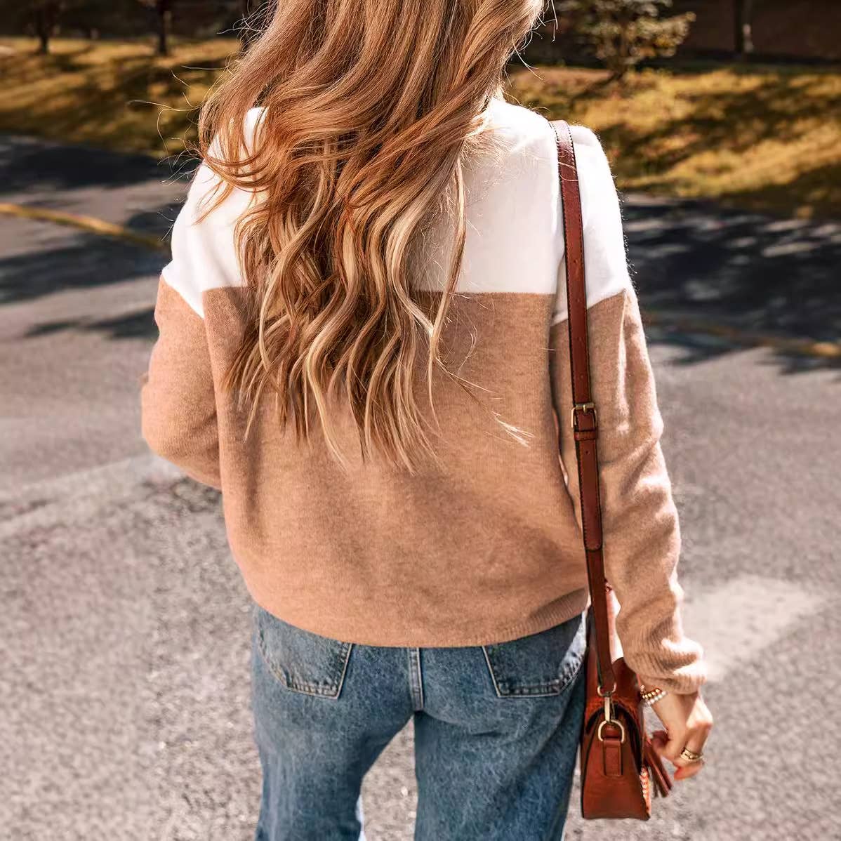 Fashion color matching sweater loose turtleneck sweater
