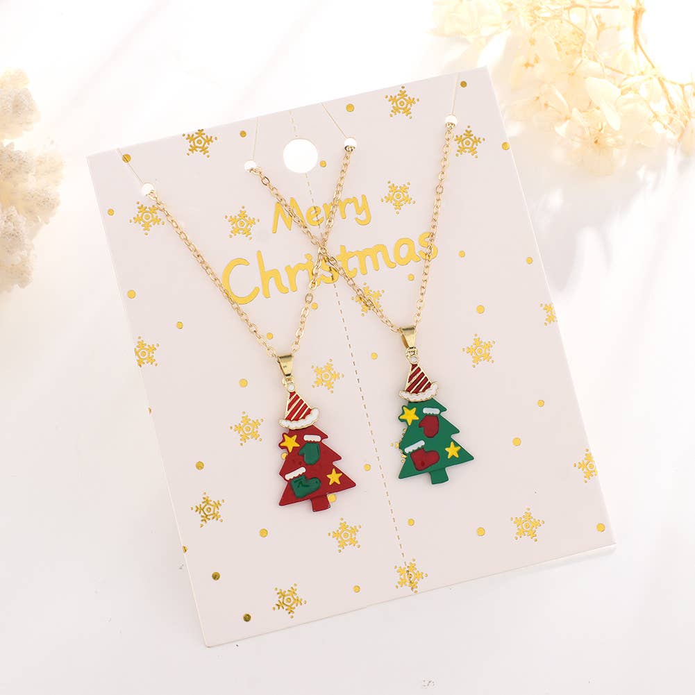 CHRISTMAS SNOWMAN CHRISTMAS TREE NECKLACE SET