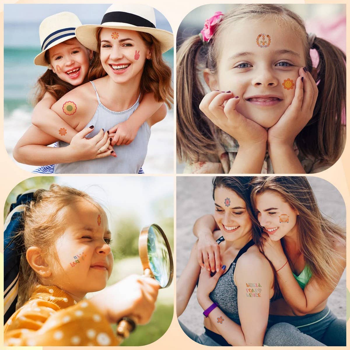 Kids Waterproof Peace Love Rainbow Face Tattoos