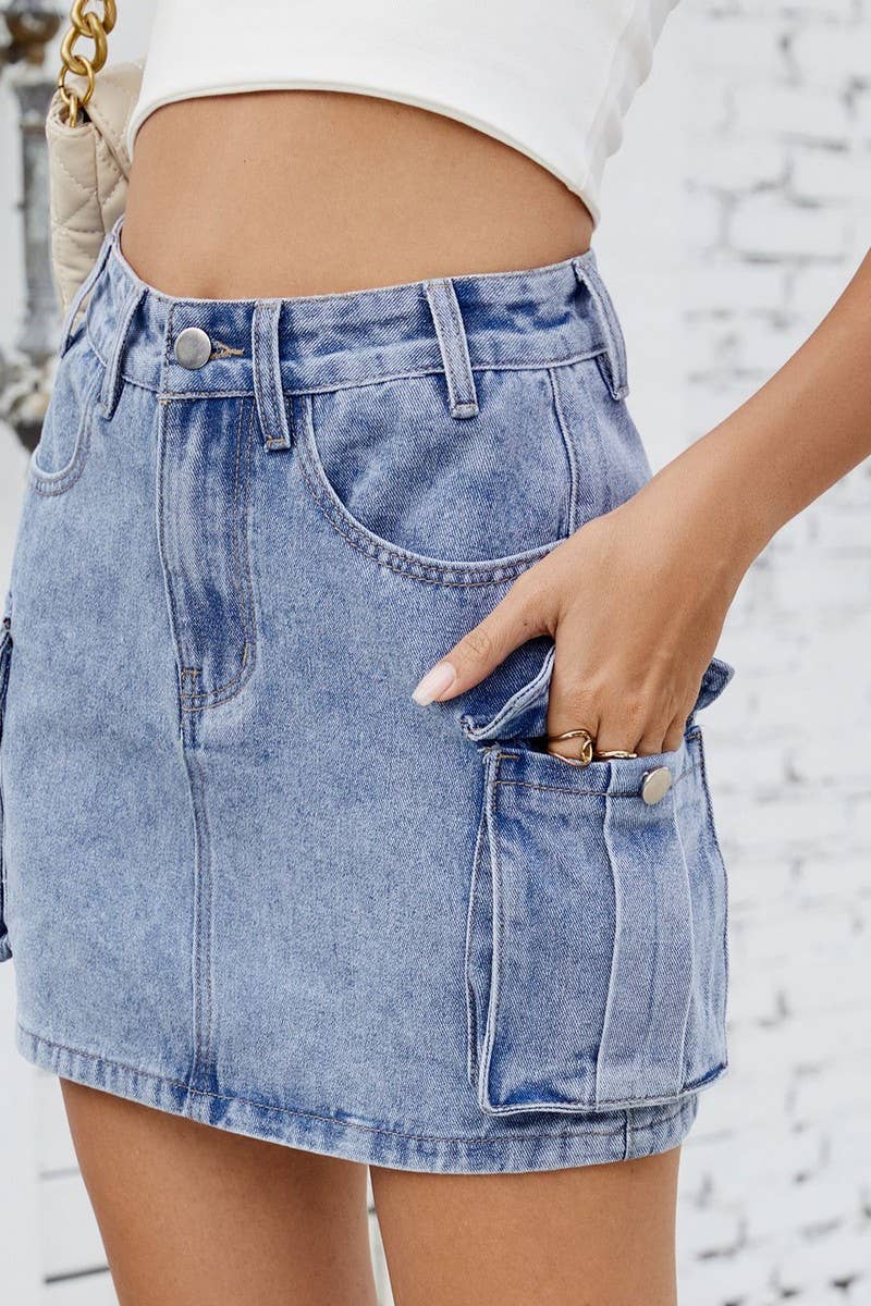 CWJSK00229_WASHED VINTAGE DENIM WORK POCKET SKIRT