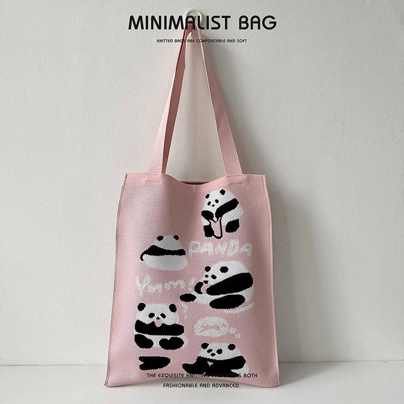 Niche cute panda knitted single-shoulder bag