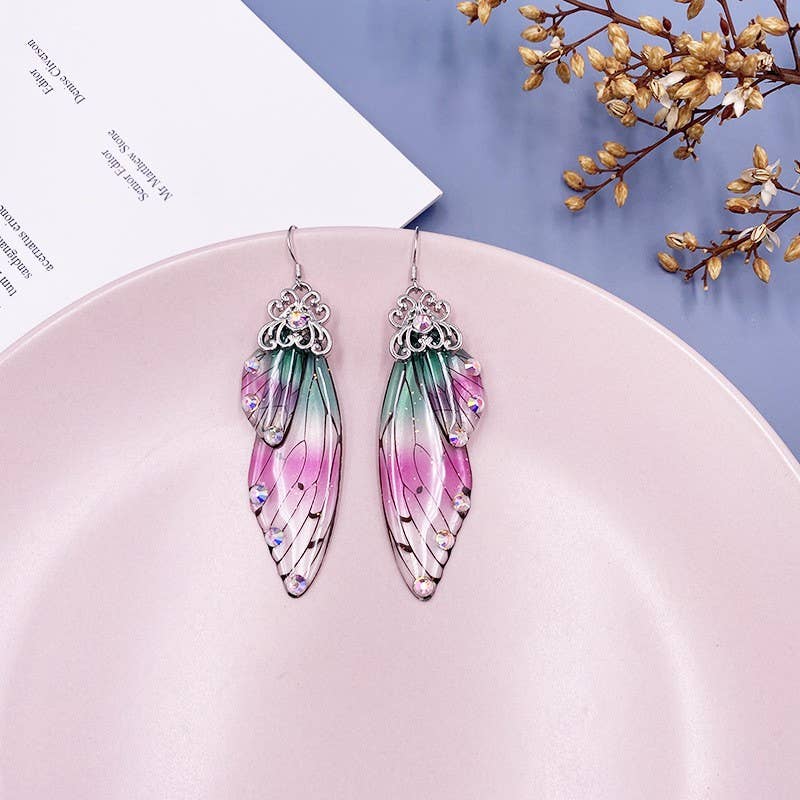 Elegant long earrings with cicada wing wings