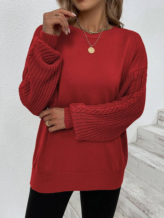 SOLID COLOR ROUND NECK LANTERN SLEEVE SWEATER
