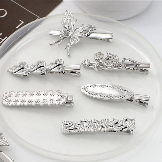 METAL ROSE HAIRPIN SIDE BANGS DUCKBILL CLIP