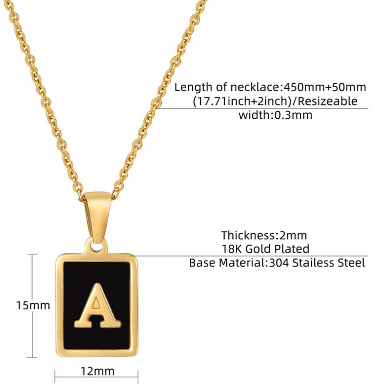 CWAJE1947_Personality Square Black Letter Necklace,Gold