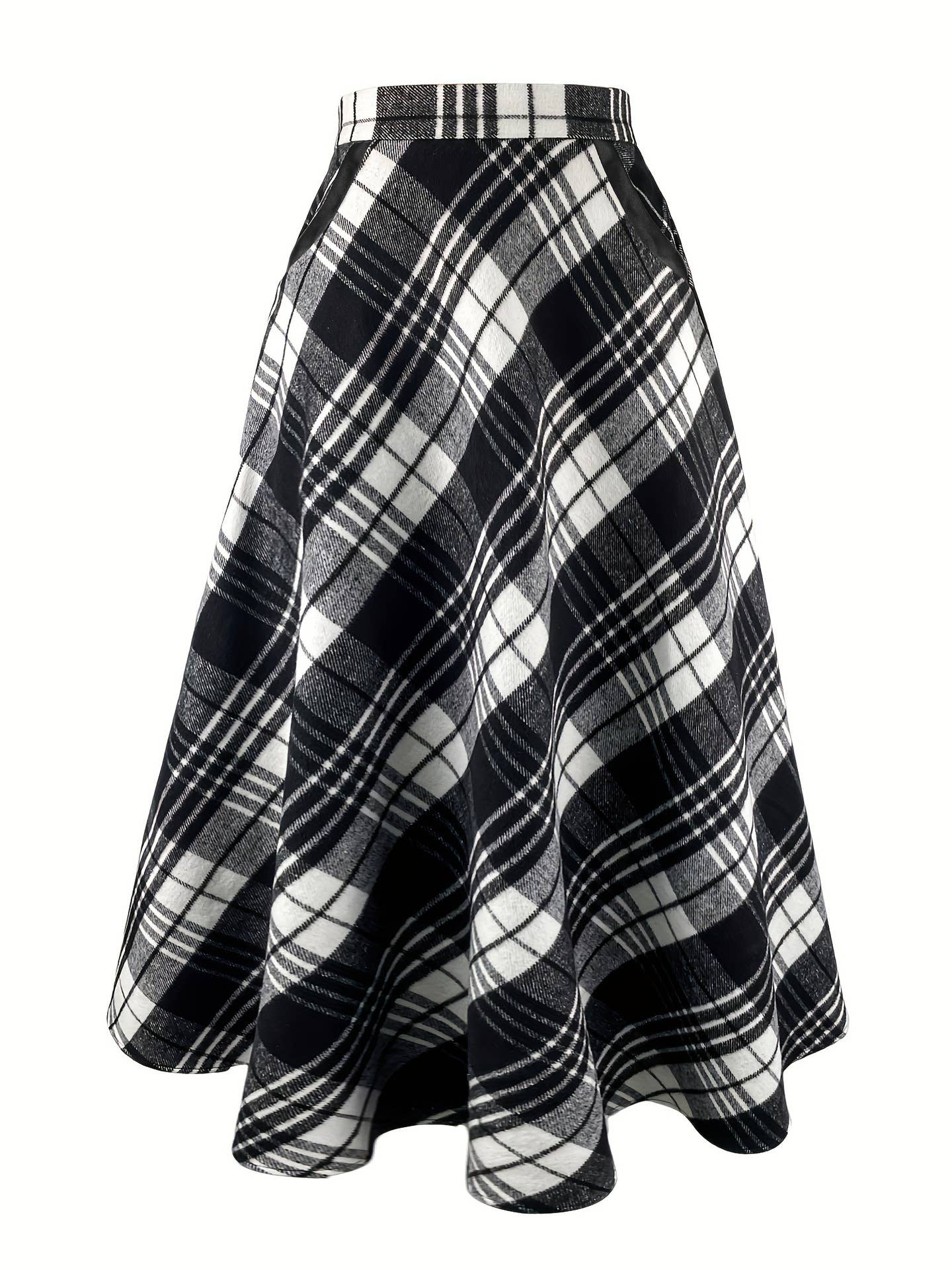 Plaid woolen cloth large pockets long skirts