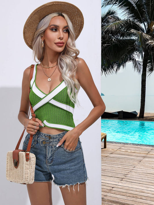 SLEEVELESS V-NECK SWEATER WITH CROSS HALTER