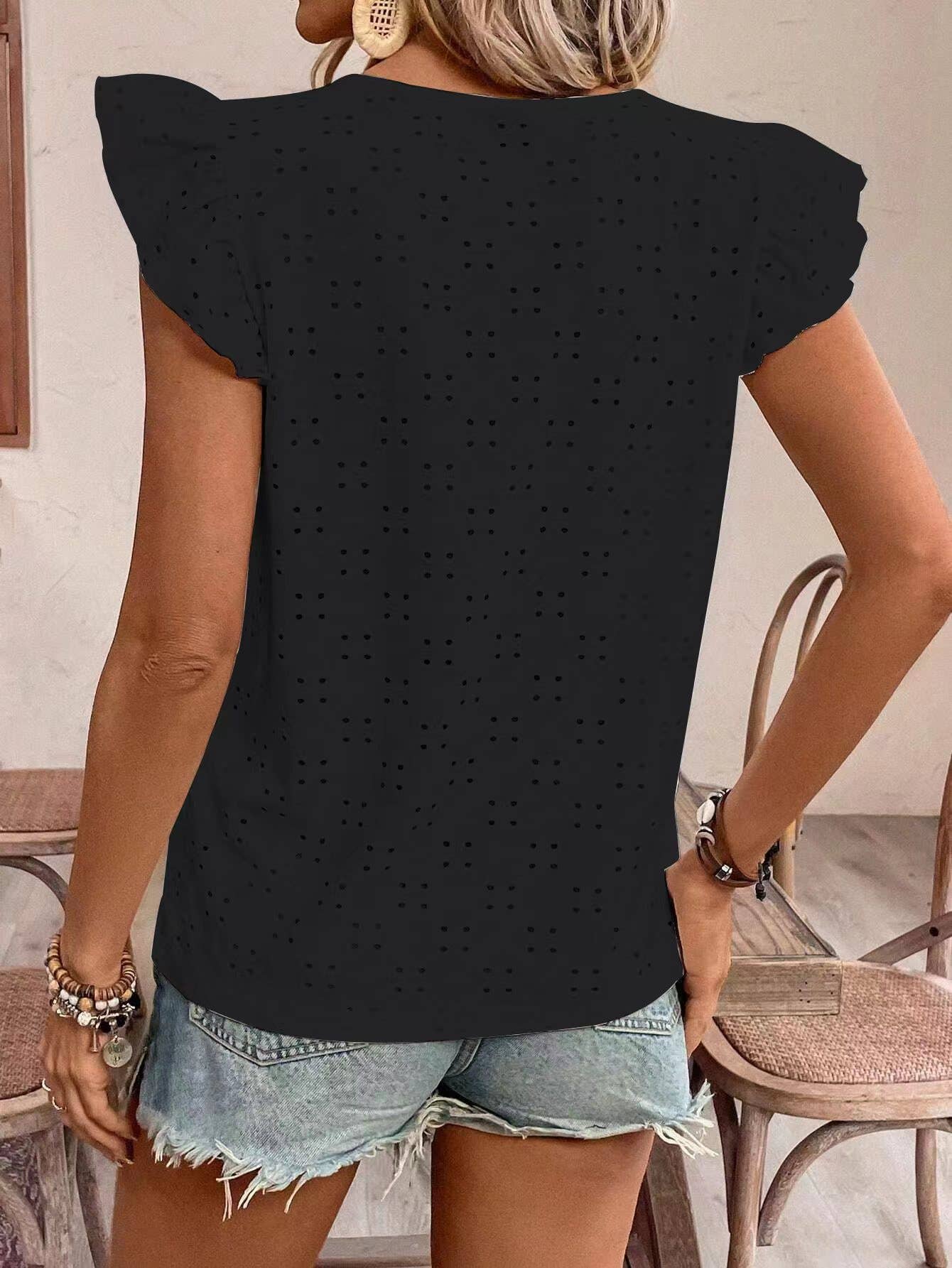 Jacquard V-neck pusher short-sleeved T-shirt