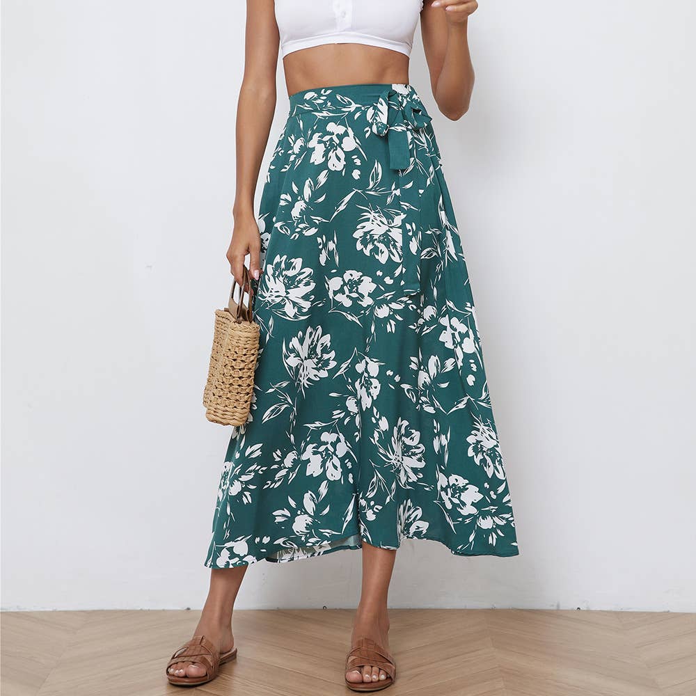 Floral slim fit loose bow skirt