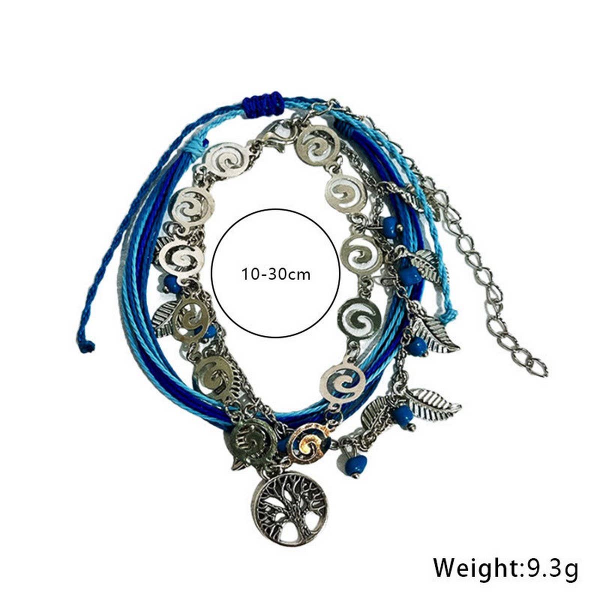 Boho Tassel Anklet Set Tree of Life & Leaf Charms_CWMM6355