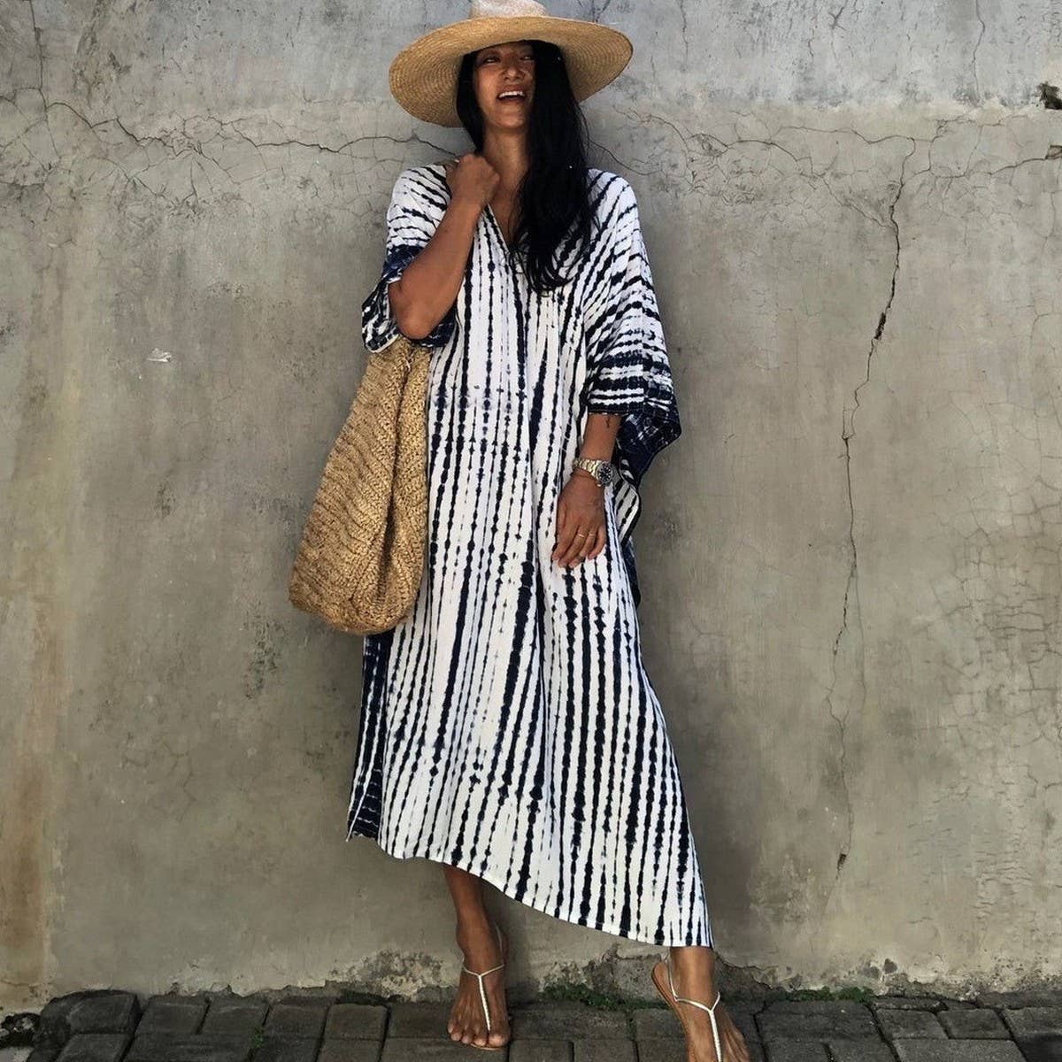 Tie-Dye Caftan Beach Cover-Up Loose Resort Robe