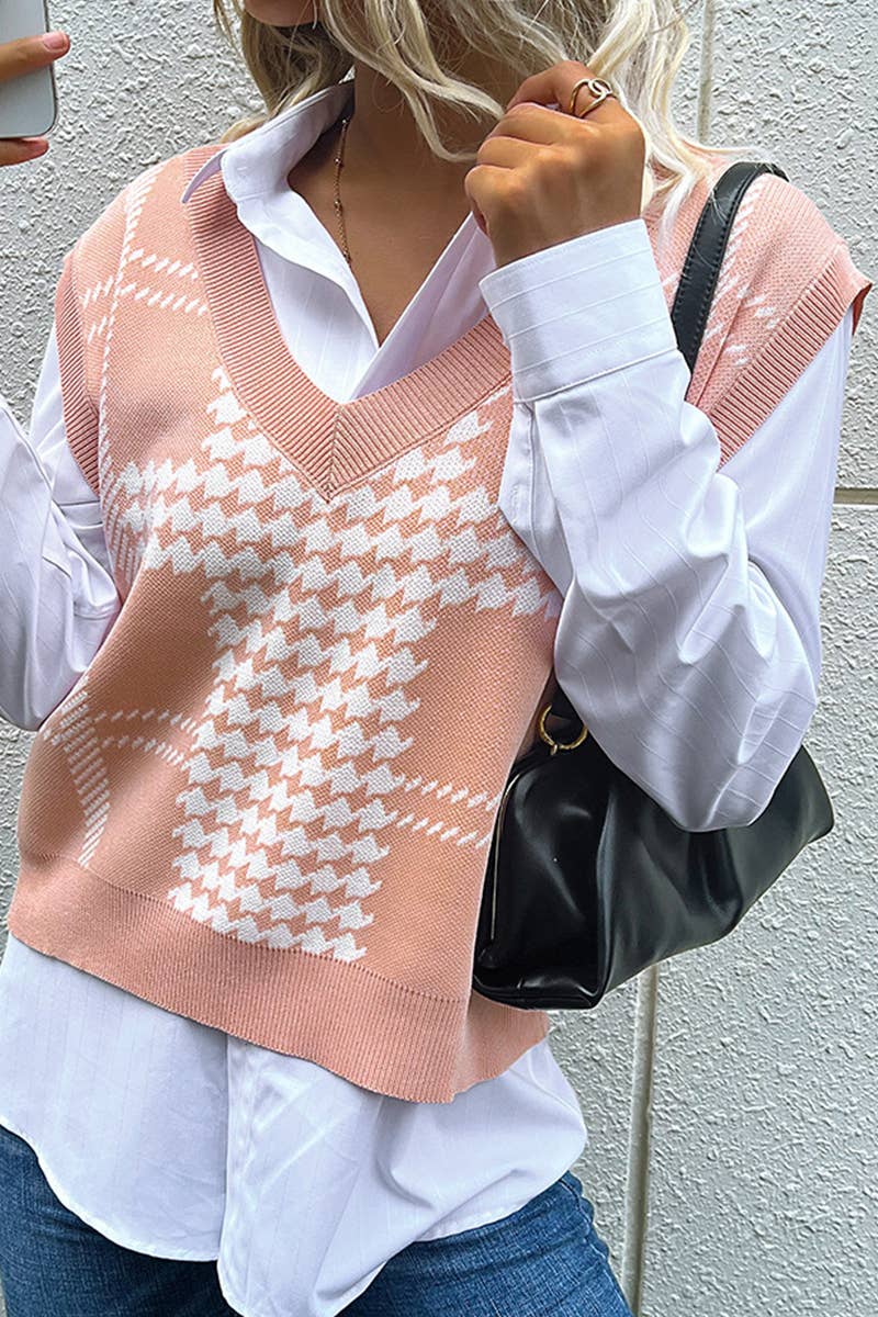 WOMEN AUTUMN NEW HOUNDSTOOTH KNIT VEST_CWOV0085
