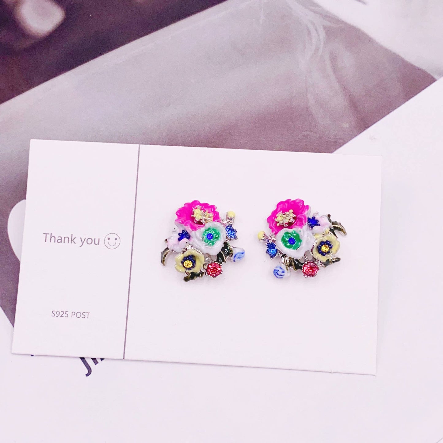French enamel and colored glaze flower earrings