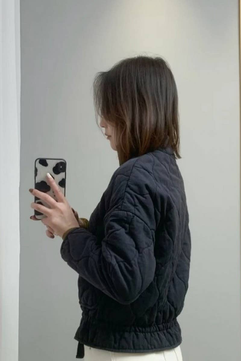 CWOCO1078_STAND COLLAR LARGE POCKET QUILTED COTTON COAT