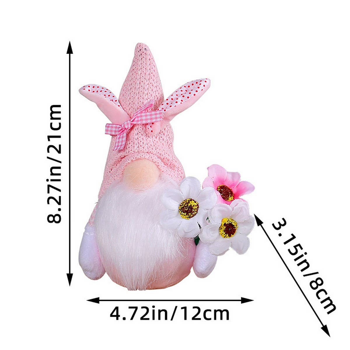 EASTER BUNNY GNOME HOLDING A BOUQUET OF FLOWERS