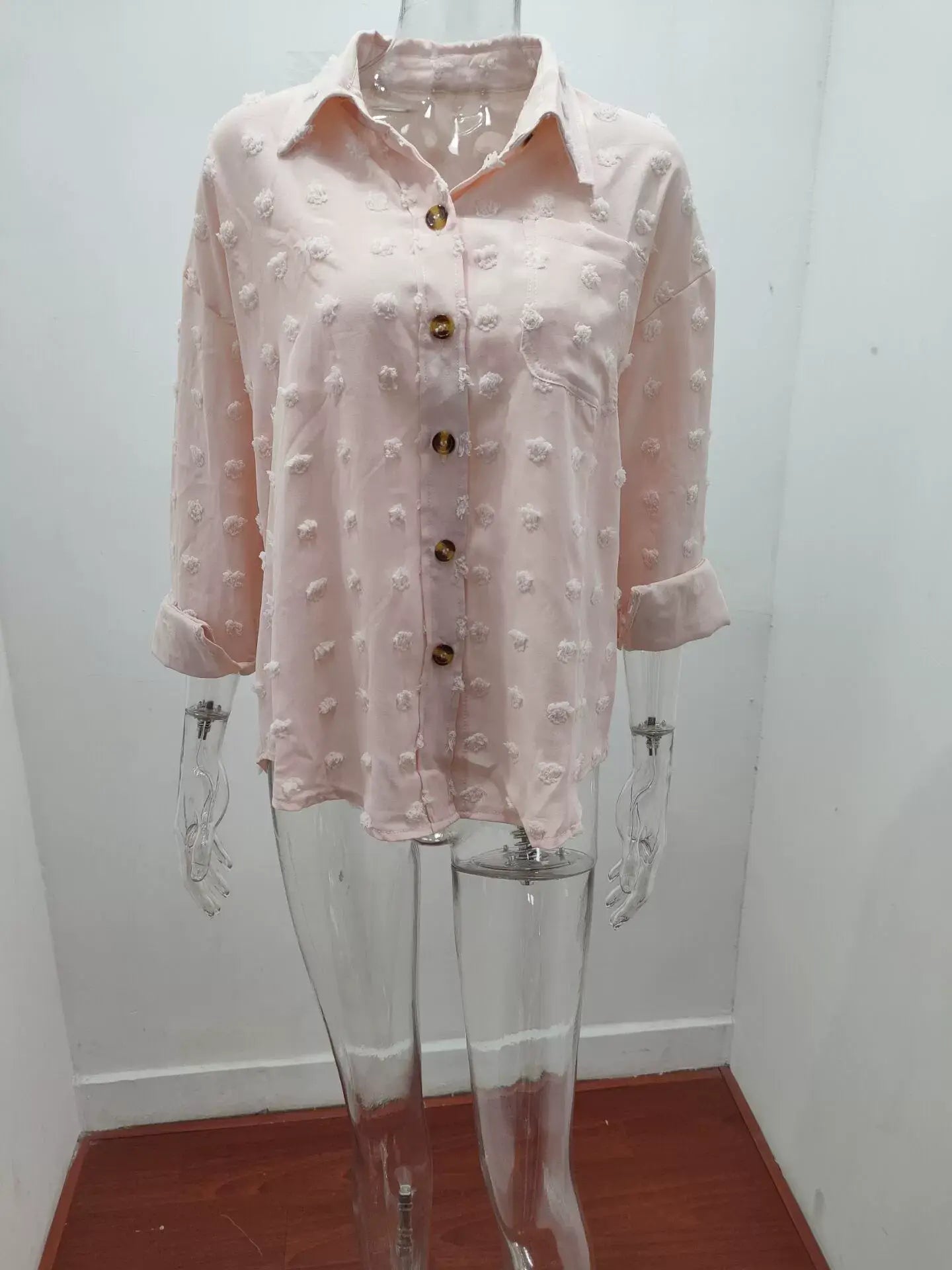 SOLID COLOR CHIFFON JACQUARD BREASTED SHIRT
