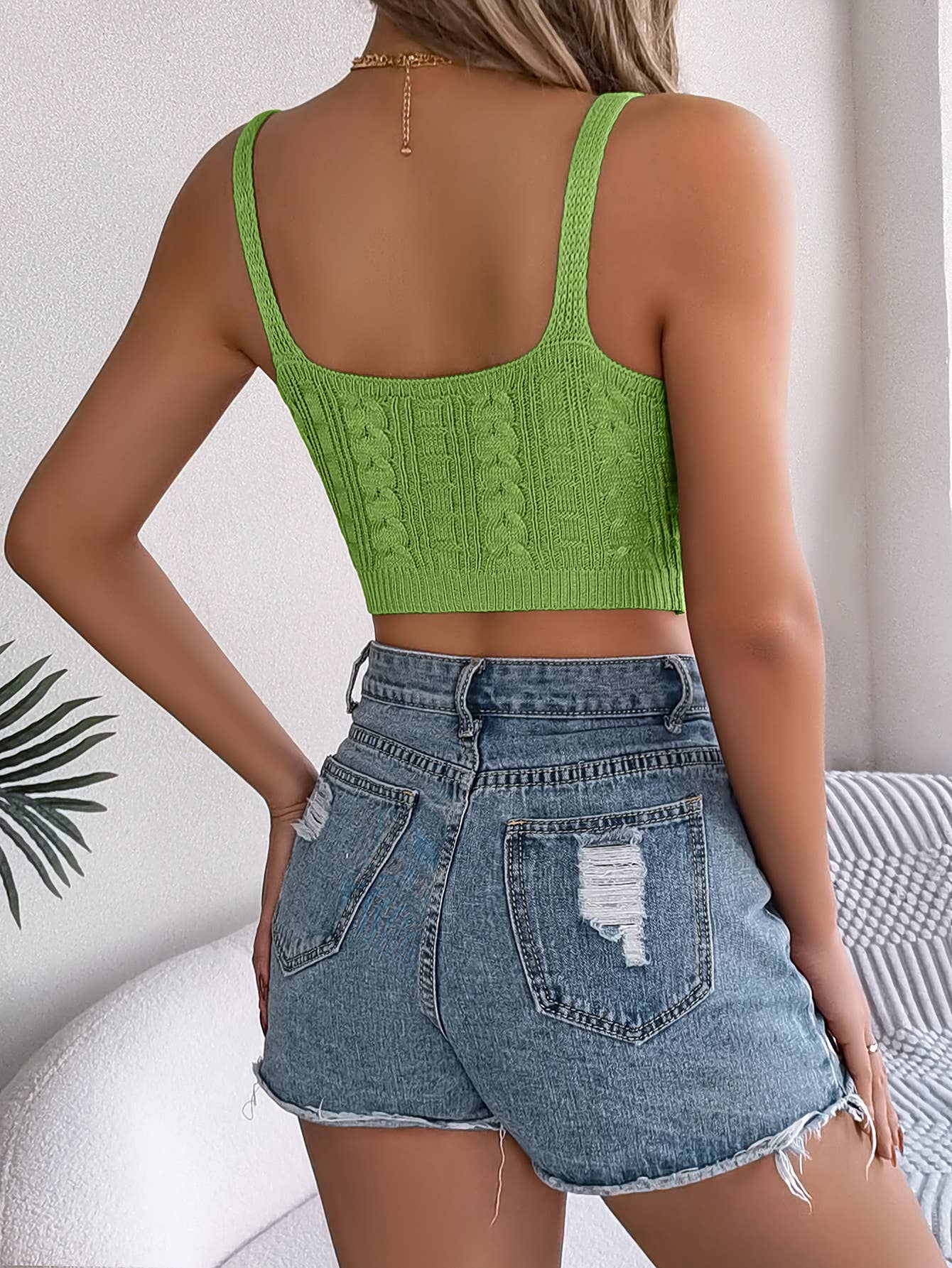 Solid color V-neck twist crop top holiday knit