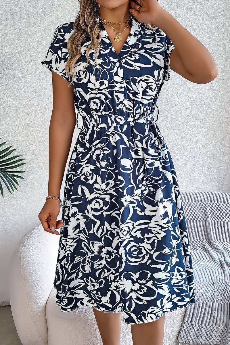 CWDMD2629_SUMMER V-NECK BAT-SLEEVE FLOWER DRESS LONG