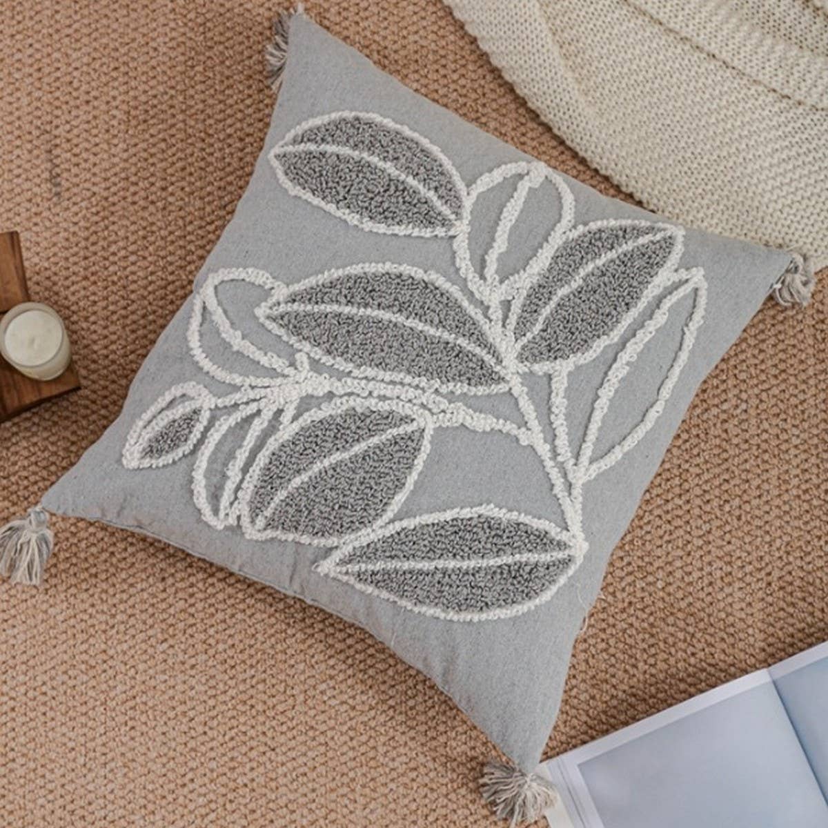Boho Leaf Tufted Pillow Cover for Sofa Decor_CWMM7691