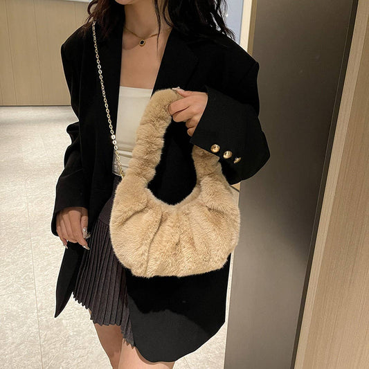 WINTER PLEATED DUMPLING BAG ONE-SHOULDER PLUSH BAG_CWAB3944