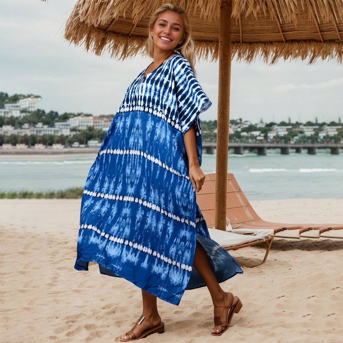 Rayon Tie-Dye Beach Kimono Bikini Cover-Up_CWMM6155