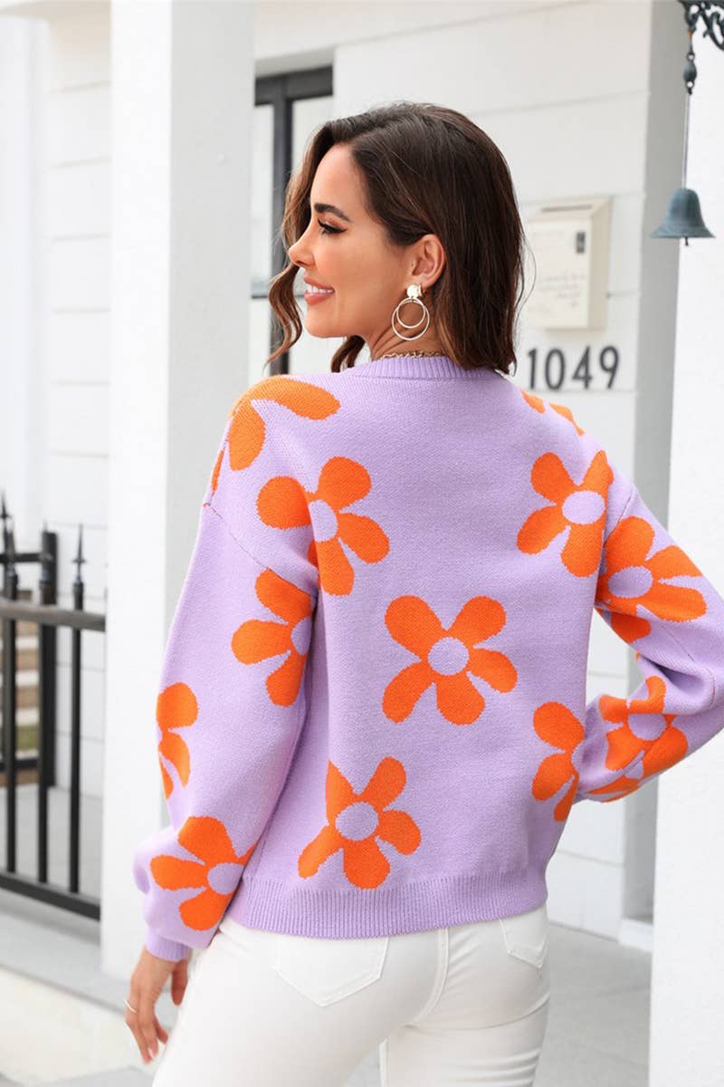 WOMEN FLOWER PATTERN SLIM KNITTED SWEATER_CWOSWL1448