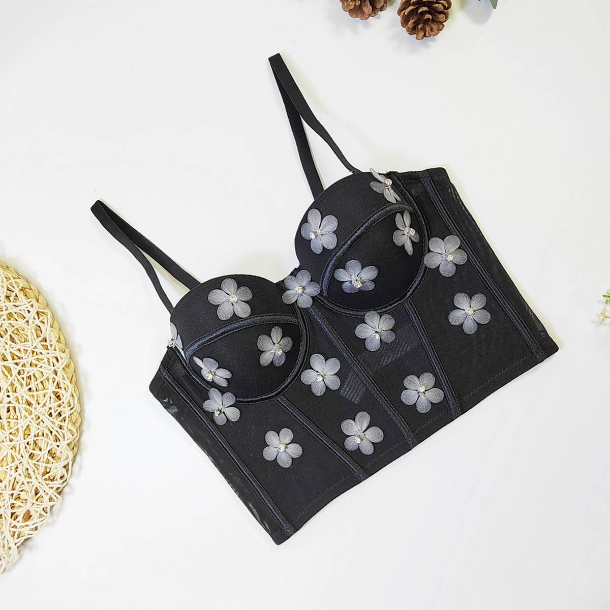 SWEET FLOWER BEADED HERRINGBONE CORSET