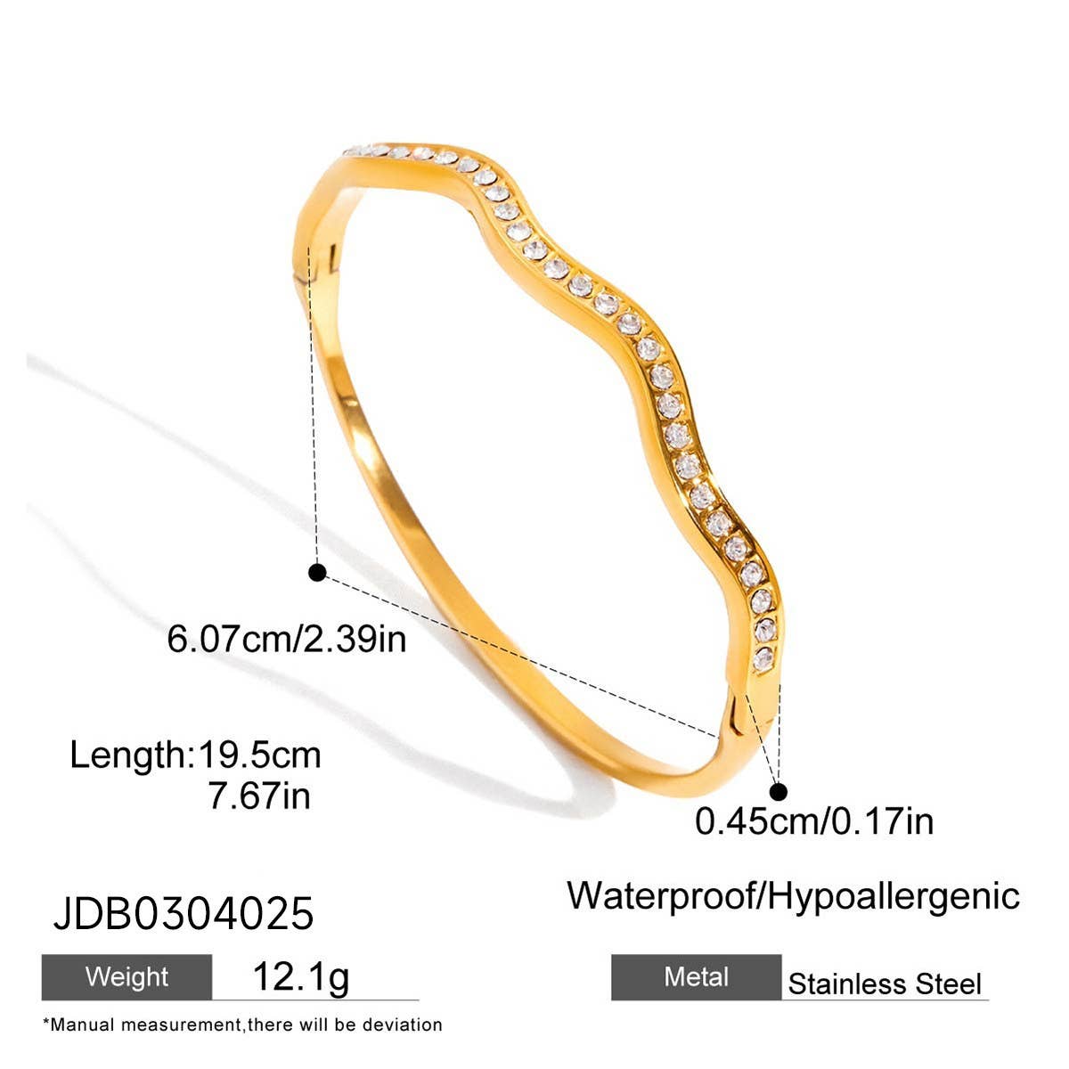 Classic 18K Gold Round White Zircon Open Bangle