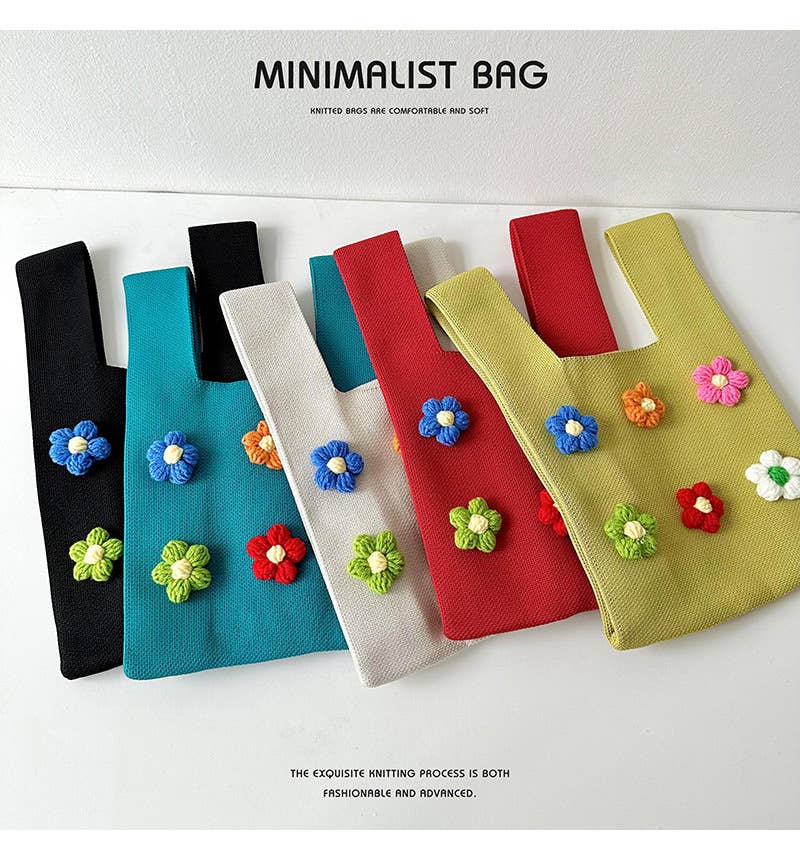 Cute colorful flower knitted single-shoulder bag