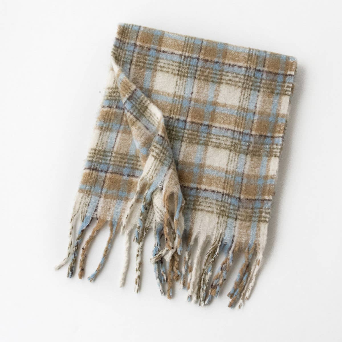 Fuzzy Plaid Scarf - Soft Tassel Wrap for Women