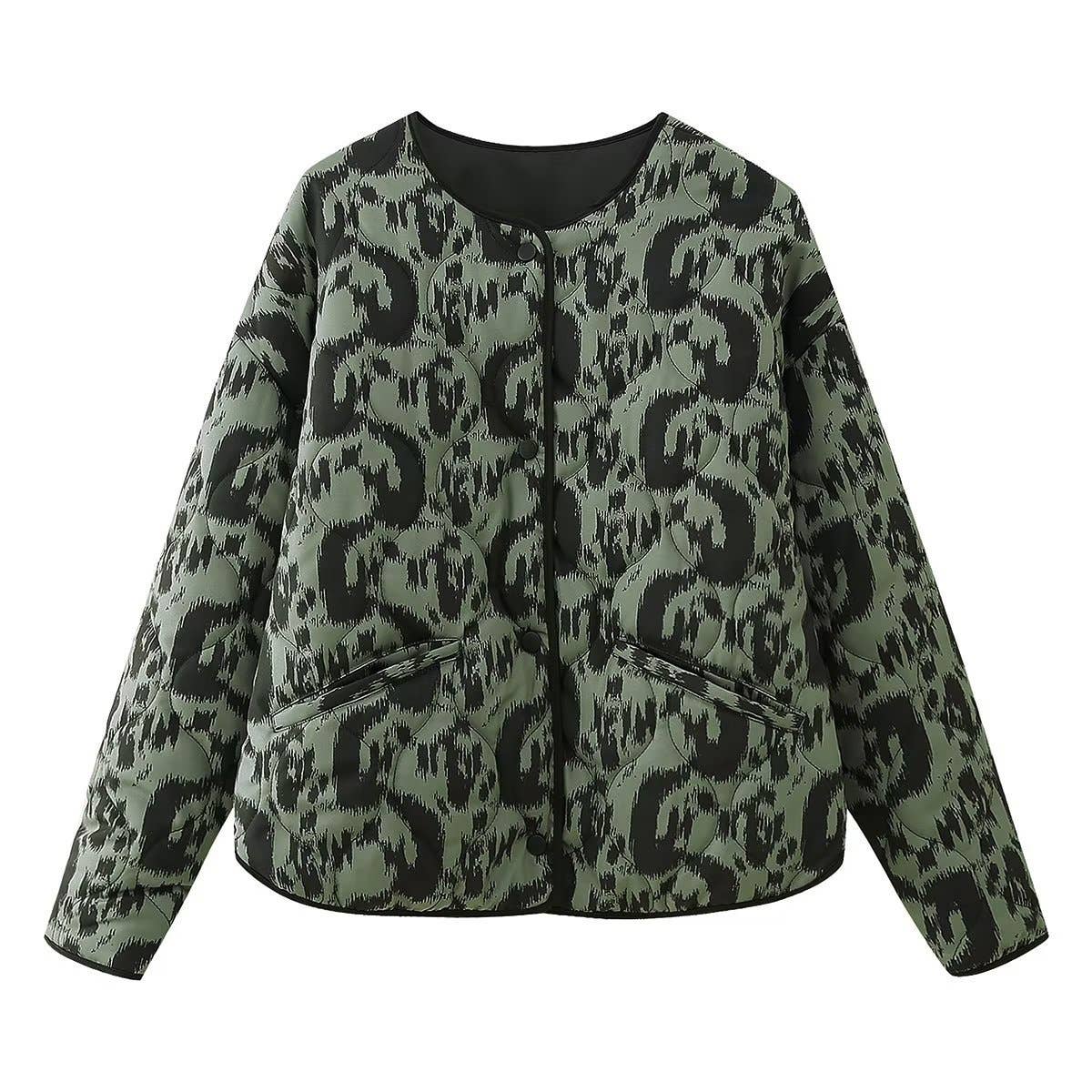 ANIMAL PRINT COAT WITH NOCOLLAR AND HIDDEN BUTTONS