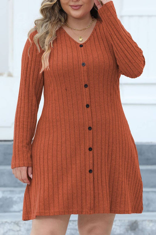 CWDSD1996_ Plus Size High WaistElegant Long Sleeve Dress