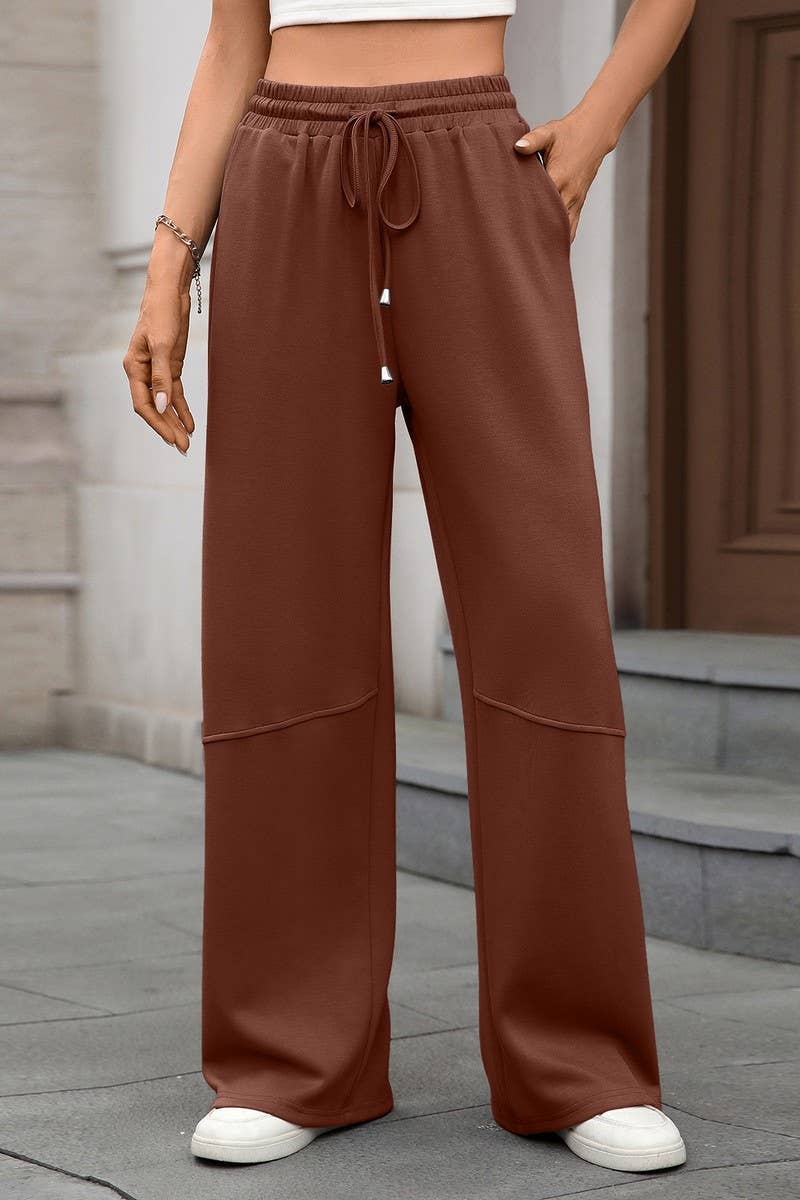 CWBLP01088_SOLID COLOR LOOSE DRAWSTRING CASUAL PANTS