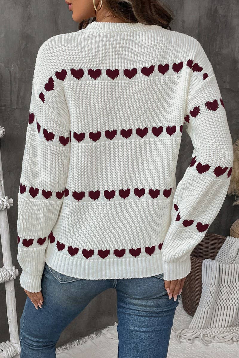CWOSWL07116_CASUAL PULLOVER LONG SLEEVE HEART KNIT SWEATER