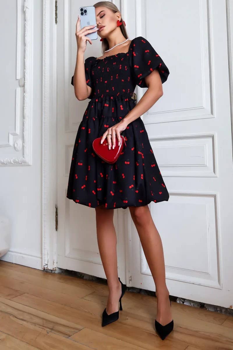 CWDSD8561_PRINTED SHORT WAIST-CINCHING MINI DRESS