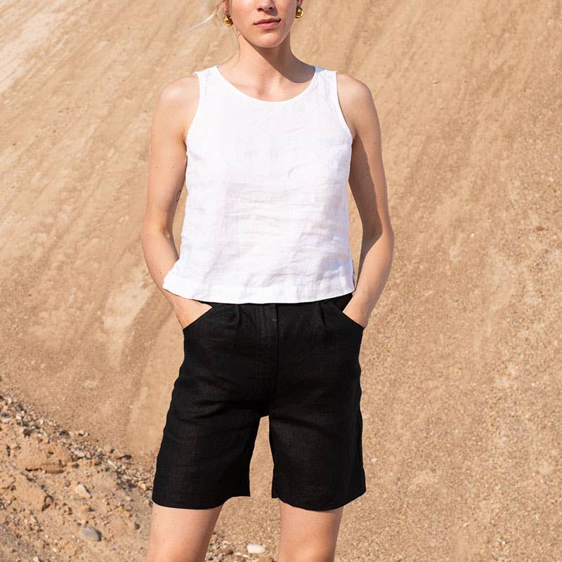 Small basic short cotton linen sleeveless vest