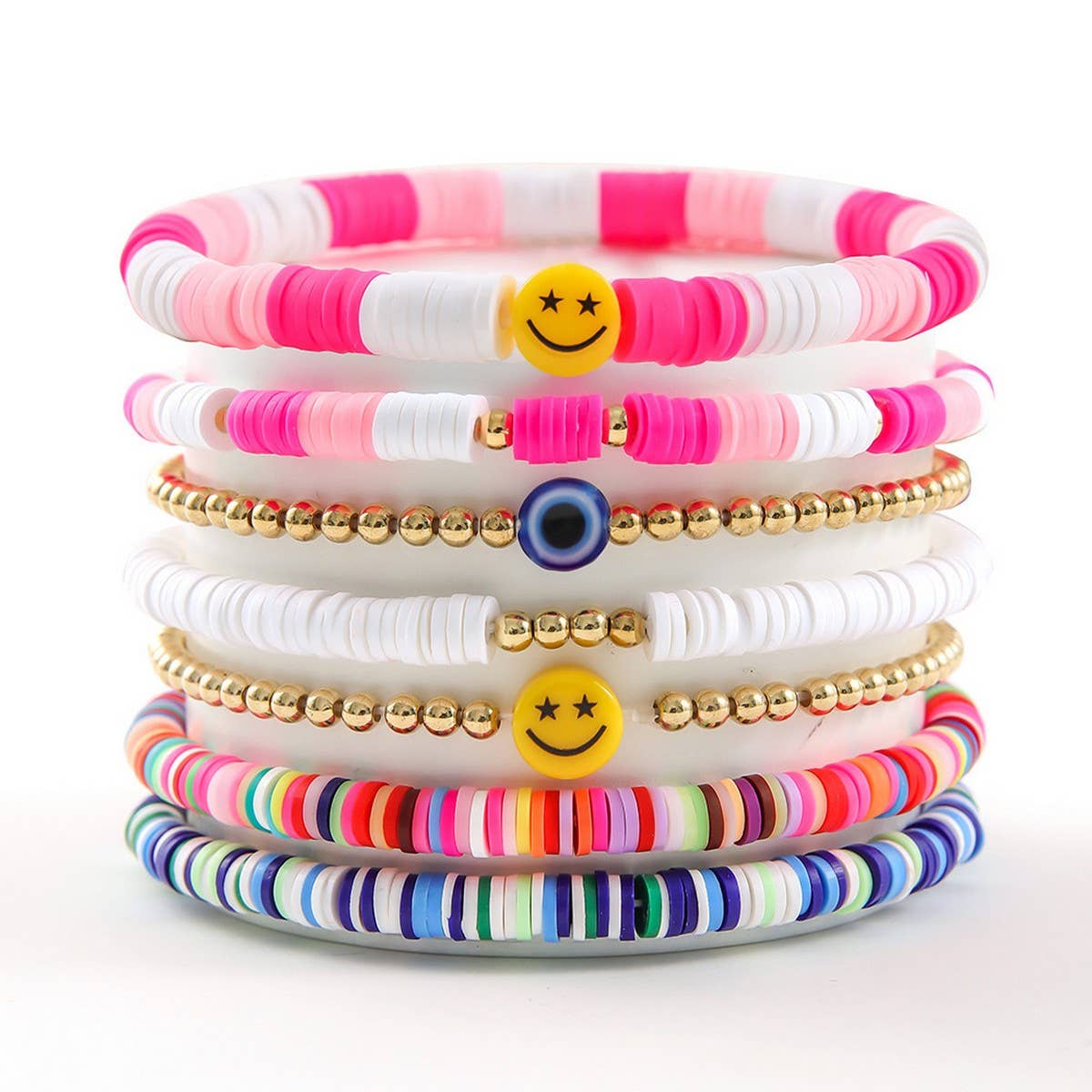 RAINBOW IMITATION PEARL 8-PIECE BRACELET SET_CWMM3511