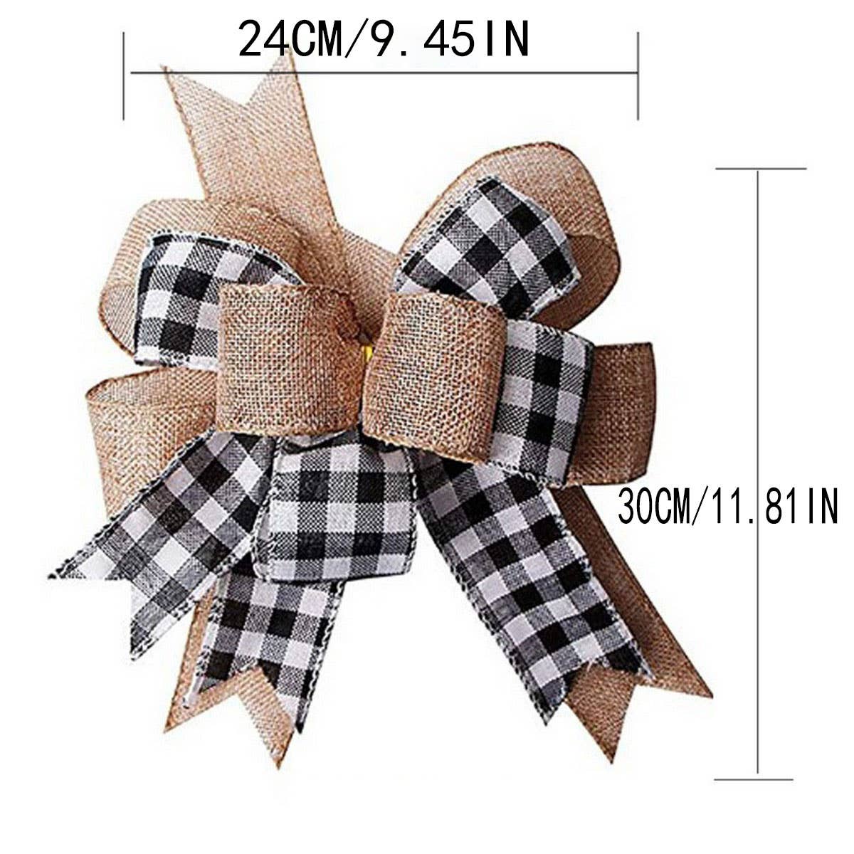 CWMM10295_PLAID CHRISTMAS RIBBON BOW BLACK WHITE RED BURLAP