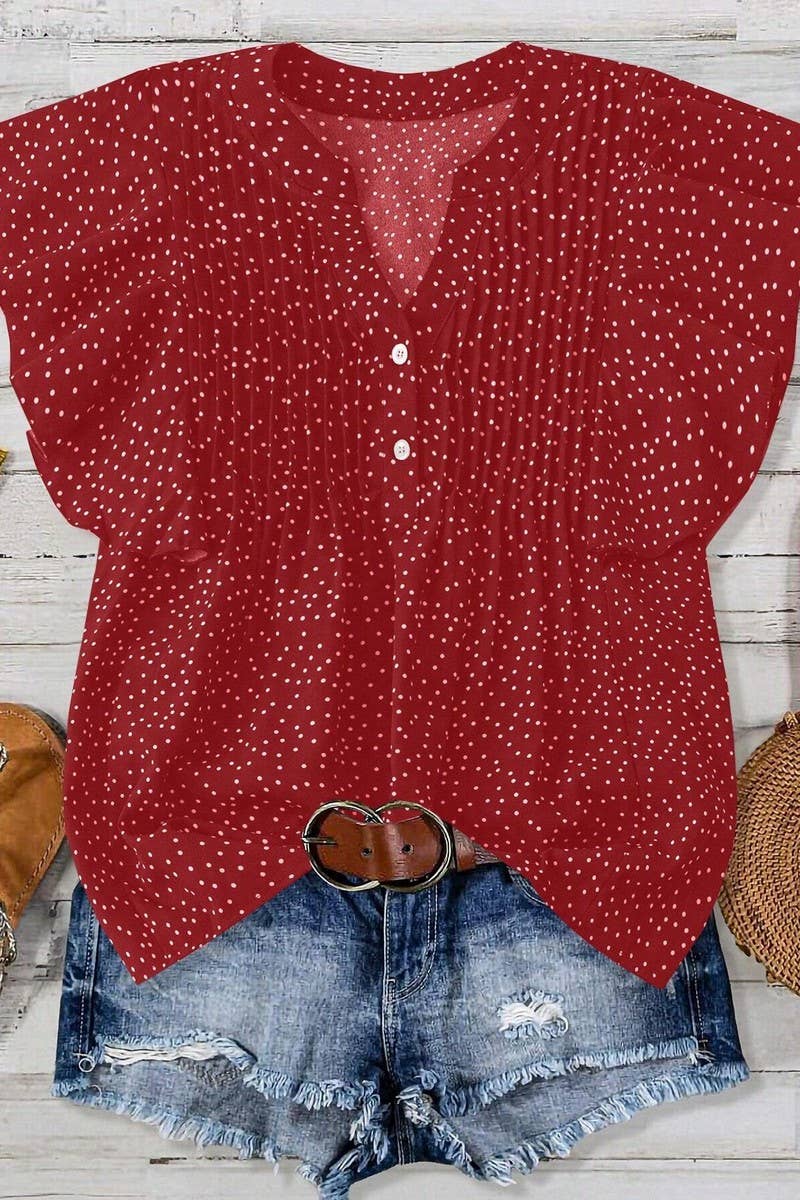 Cwttsl0333_Sweet Princess Sleeve V-Neck Chiffon Shirt