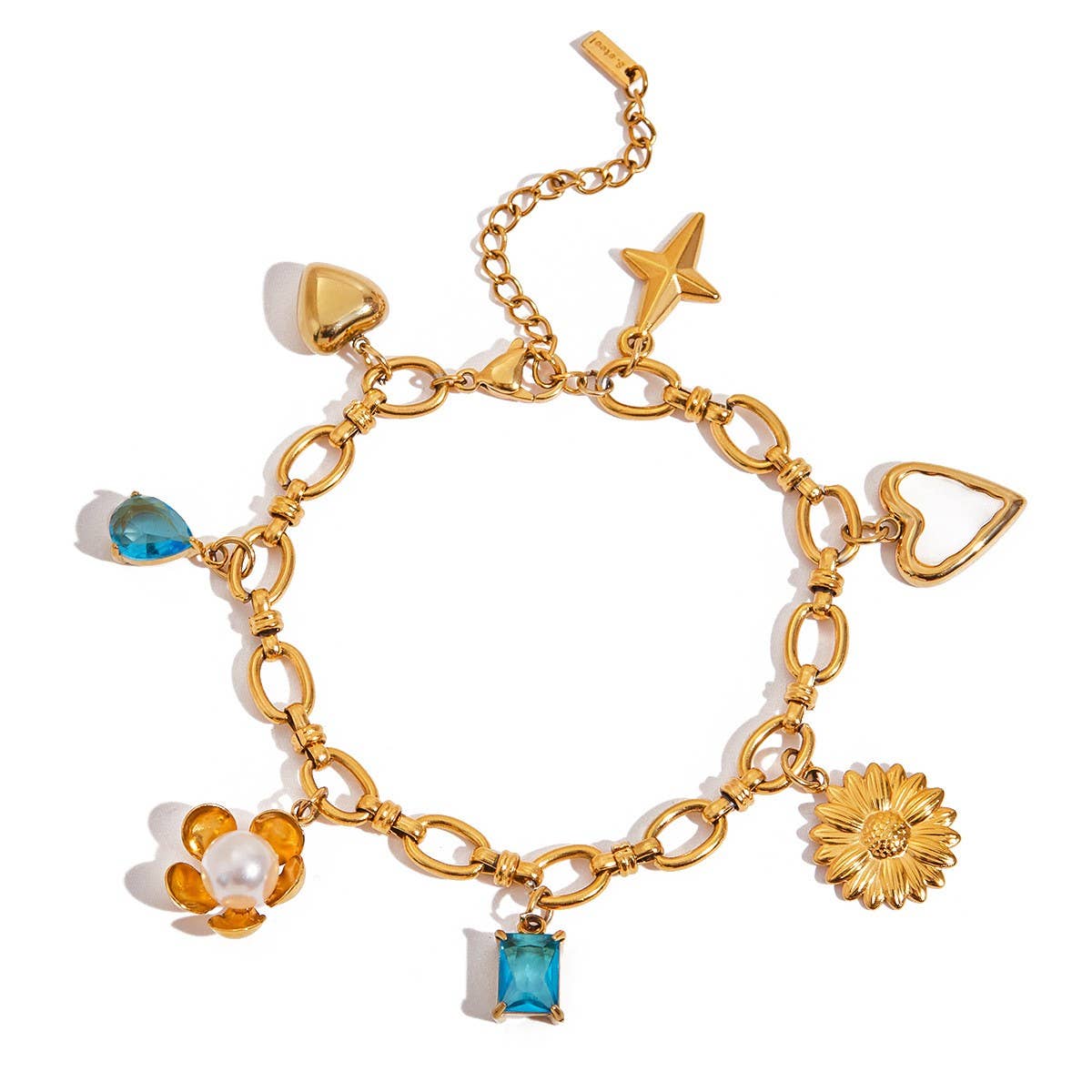 Vacation Pearl Heart & Flower Blue Bracelet