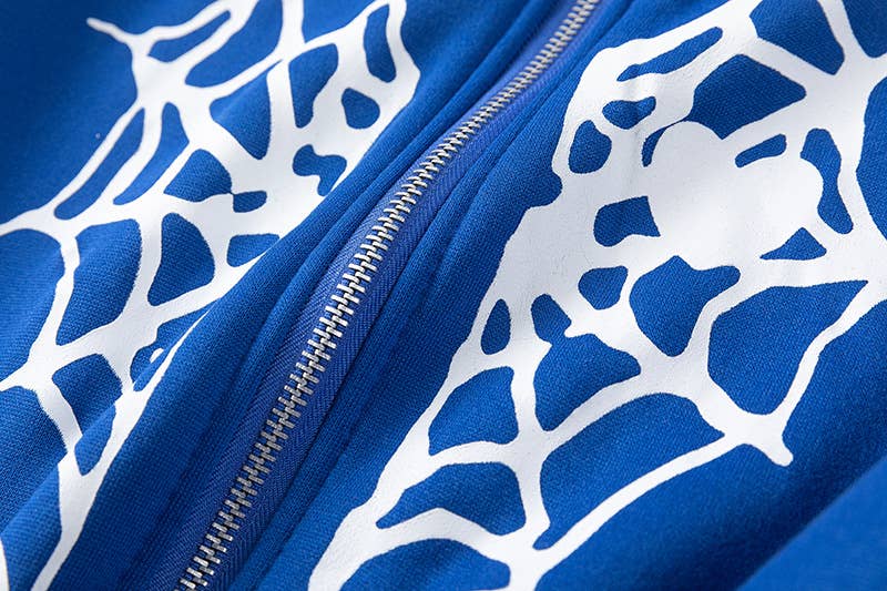 SPIDER WEB HEART ZIPPER FLEECE HOODED CARDIGAN