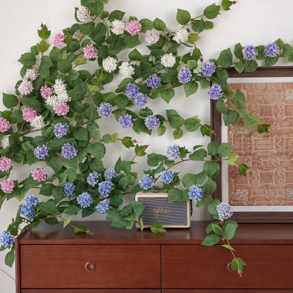 Hydrangea Eucalyptus Vine Garland with 14 Blooms