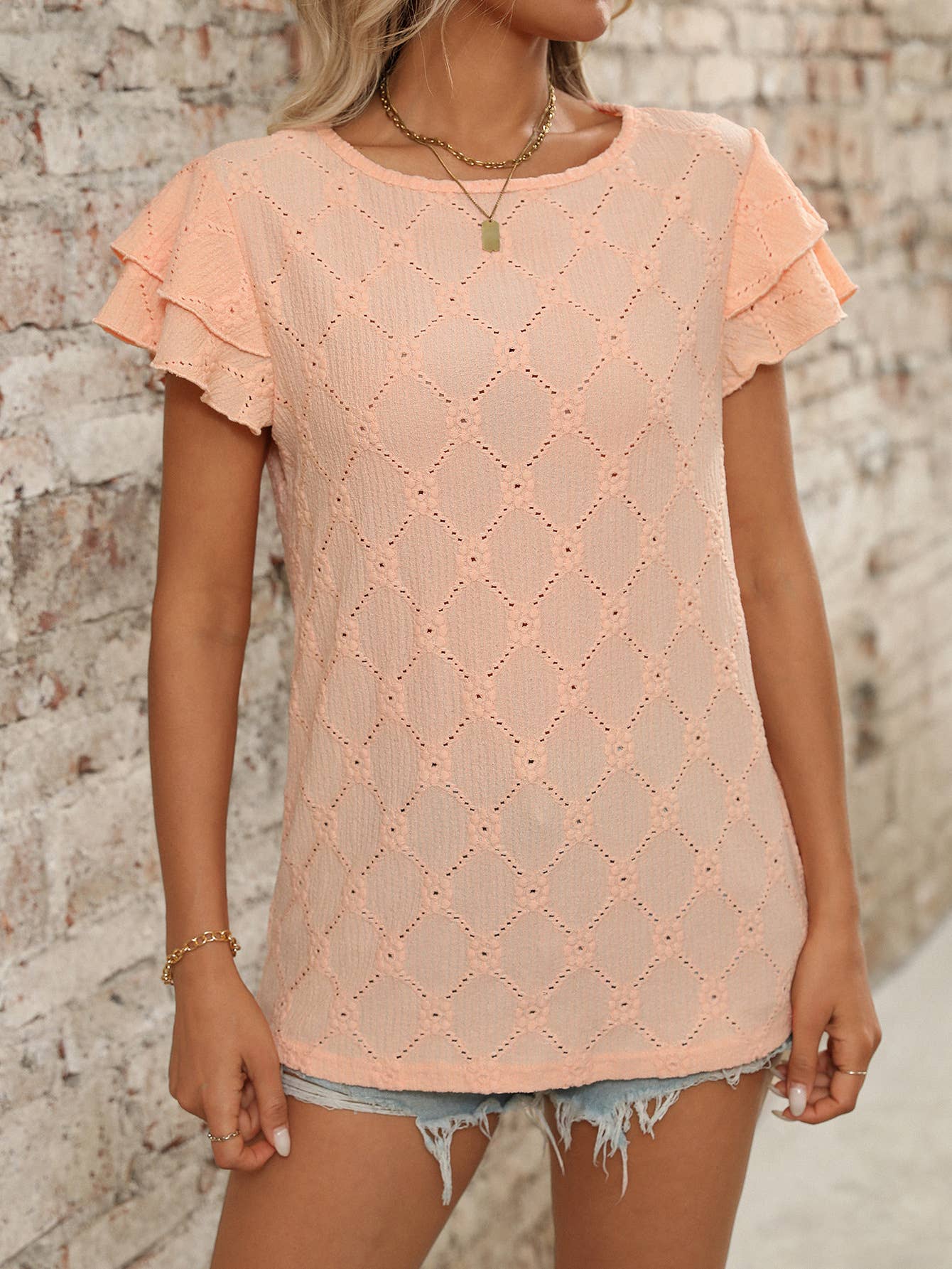 Solid-color round-neck short-sleeved T-shirt