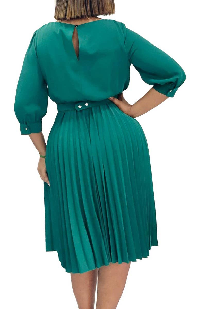 CWDMD01270_2025 ELEGANT PLEATED ROUND NECK MIDI DRESS