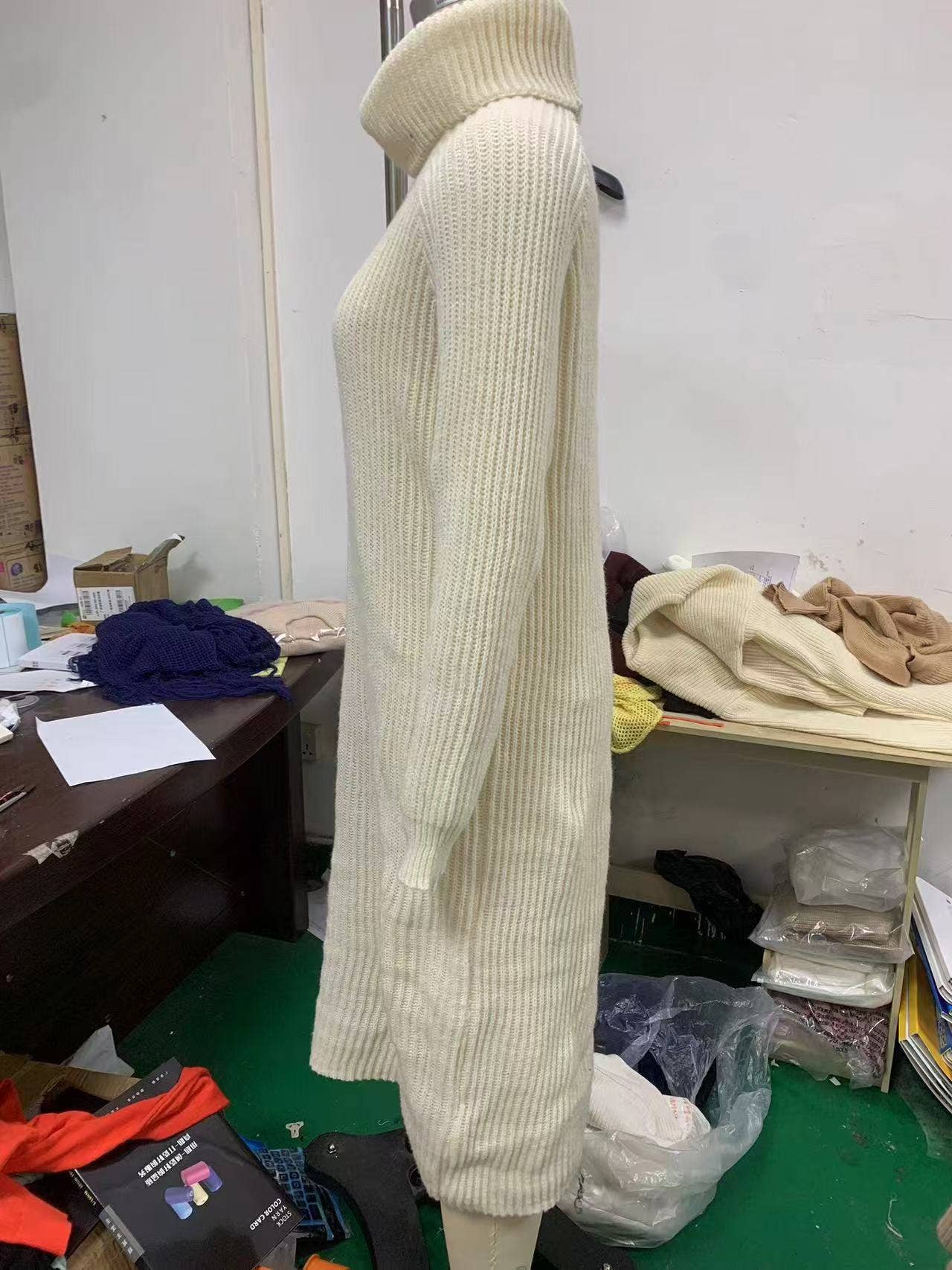 PIT STRIP SOLID COLOR TURTLENECK SWEATER DRESS